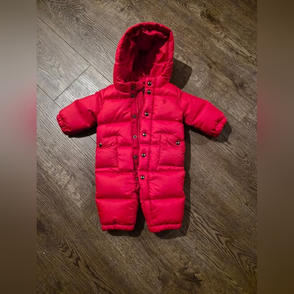 Ralph Lauren Vibrant Red Hooded Snowsuit Infant Xs - Picture 1 of 3